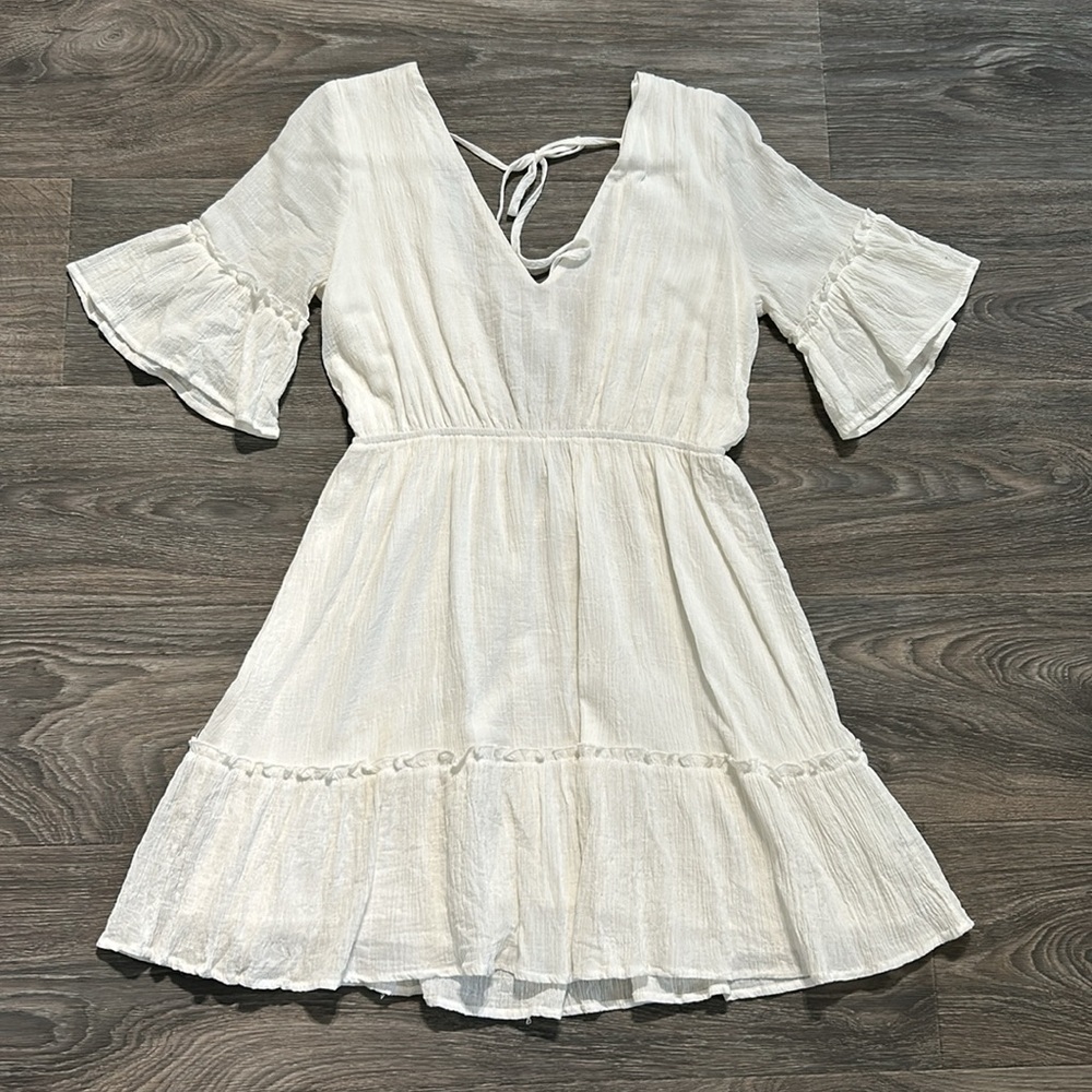 Lulus Sunshine Daydream Dress Small White Coastal Open Back Boho Airy Festival